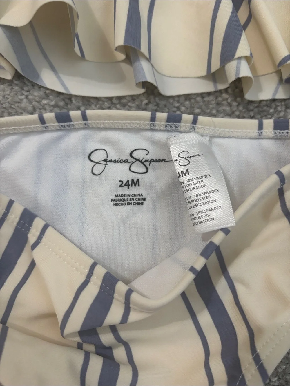 Jessica Simpson Cream & Navy Striped Ruffle Two-Piece Swim Set